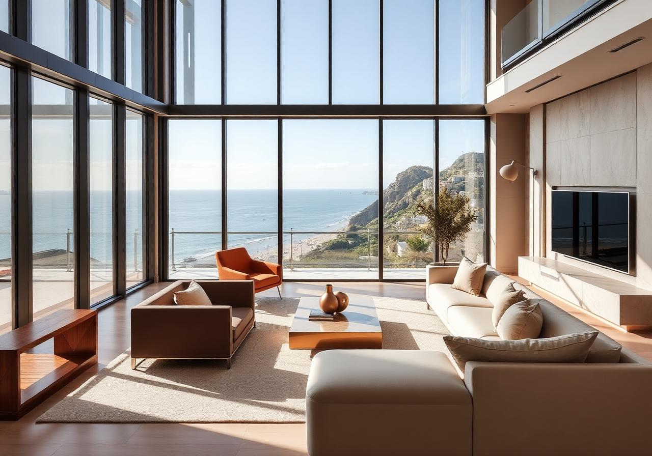 Interior de apartamento de alto padrão no Rio com vista para o mar